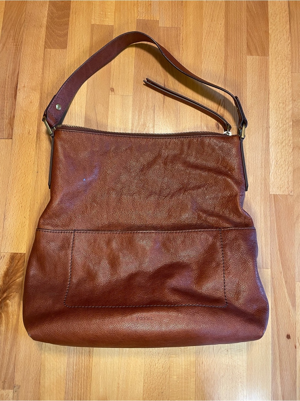 Fossil Chestnut Brown Leather Shoulder Bag with Tassel Zip